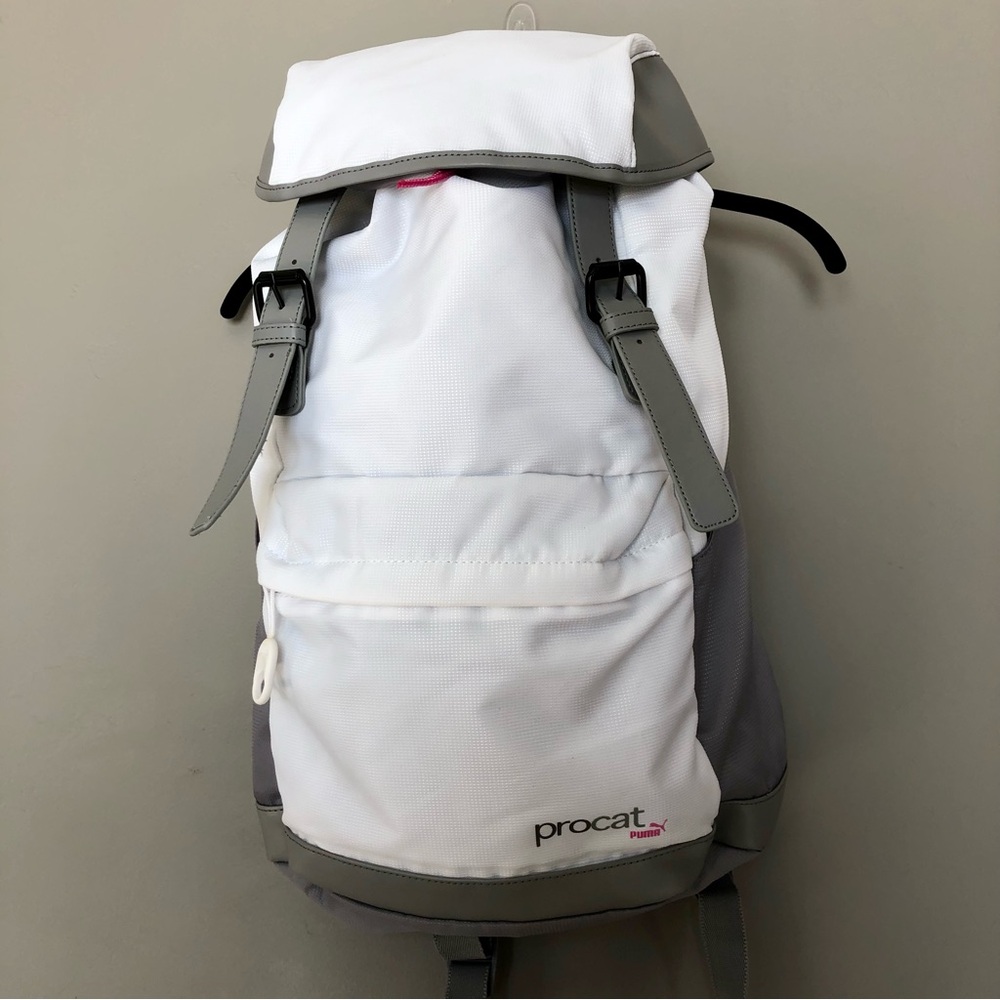 Puma White Gray ProCat Backpack Hot Pink Athletic Travel Gym Yoga School Bag